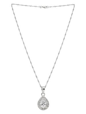 Latest stylish silver plated cz american diamond teardrop pendant necklace & earrings set for women  3