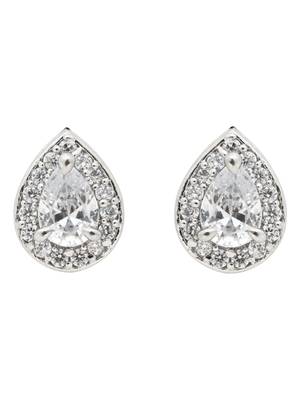 Latest stylish silver plated cz american diamond teardrop pendant necklace & earrings set for women  4