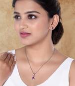 Latest stylish silver plated cz american diamond teardrop pendant necklace & earrings set for women 