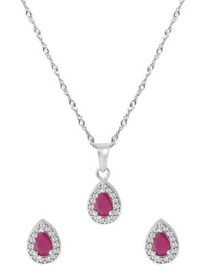 Latest stylish silver plated cz american diamond teardrop pendant necklace & earrings set for women  3