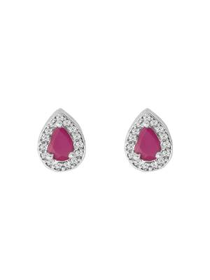 Latest stylish silver plated cz american diamond teardrop pendant necklace & earrings set for women  4