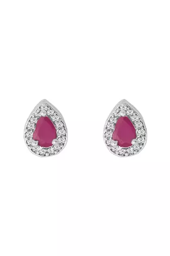 Latest stylish silver plated cz american diamond teardrop pendant necklace & earrings set for women 