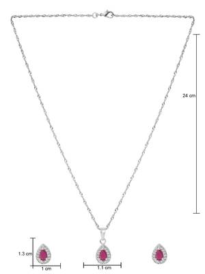Latest stylish silver plated cz american diamond teardrop pendant necklace & earrings set for women  5