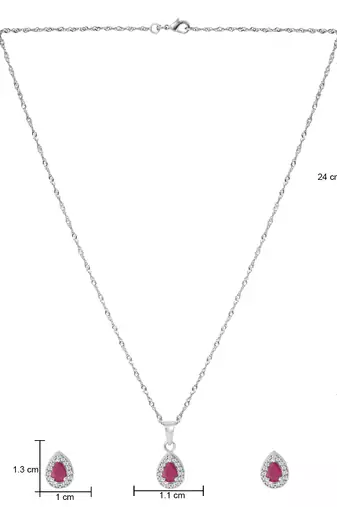 Latest stylish silver plated cz american diamond teardrop pendant necklace & earrings set for women 