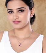 Latest stylish silver plated cz american diamond teardrop pendant necklace & earrings set for women 