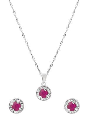 Latest stylish silver plated cz american diamond teardrop pendant necklace & earrings set for women  3