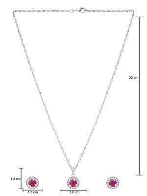 Latest stylish silver plated cz american diamond teardrop pendant necklace & earrings set for women  5