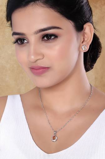 Latest stylish silver plated cz american diamond teardrop pendant necklace & earrings set for women 