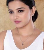 Latest stylish silver plated cz american diamond teardrop pendant necklace & earrings set for women 