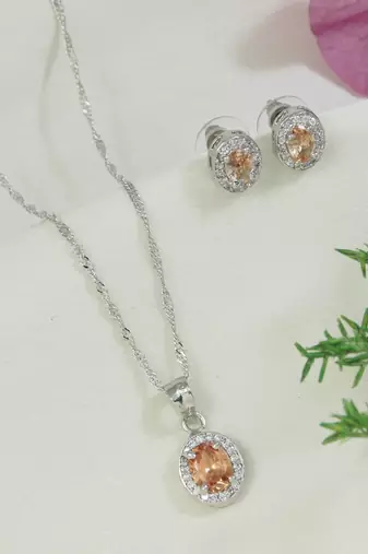 Latest stylish silver plated cz american diamond teardrop pendant necklace & earrings set for women 
