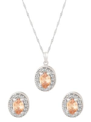 Latest stylish silver plated cz american diamond teardrop pendant necklace & earrings set for women  3