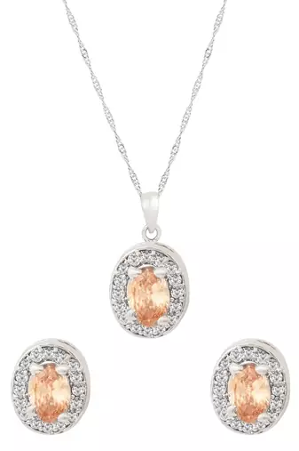 Latest stylish silver plated cz american diamond teardrop pendant necklace & earrings set for women 