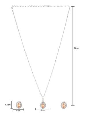 Latest stylish silver plated cz american diamond teardrop pendant necklace & earrings set for women  5