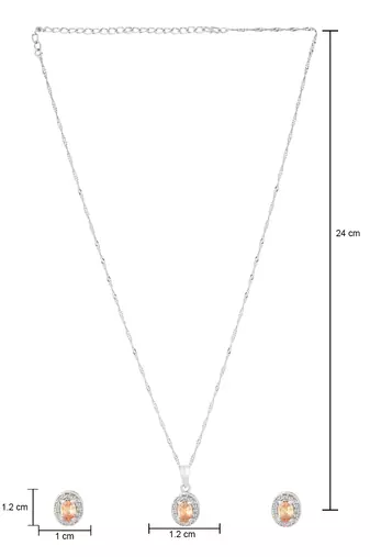 Latest stylish silver plated cz american diamond teardrop pendant necklace & earrings set for women 