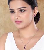 Latest stylish silver plated cz american diamond pendant necklace & earrings set for women 