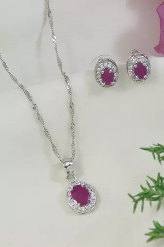 Latest stylish silver plated cz american diamond pendant necklace & earrings set for women 