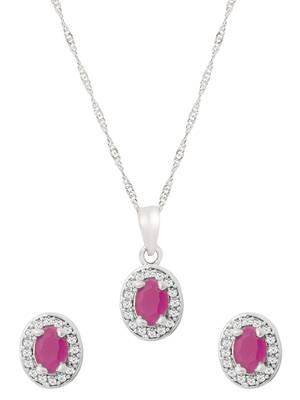 Latest stylish silver plated cz american diamond pendant necklace & earrings set for women  3