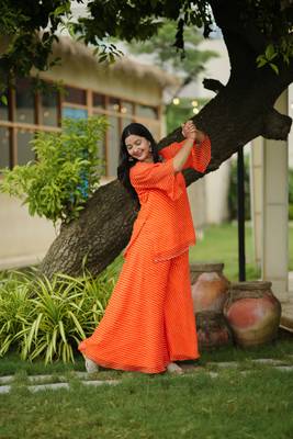 Orange leheriya embroidered kurta with palazo 2