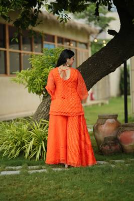 Orange leheriya embroidered kurta with palazo 3