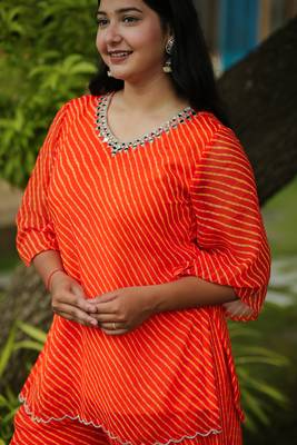 Orange leheriya embroidered kurta with palazo 5