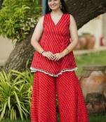 Red leheriya bandhani angarakha kurta with palazo