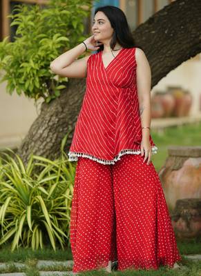 Red leheriya bandhani angarakha kurta with palazo 2