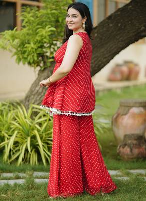 Red leheriya bandhani angarakha kurta with palazo 4