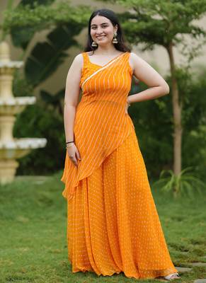 Orange leheriya bandhani kurta - palazo with wrap 1