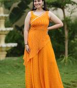 Orange leheriya bandhani kurta - palazo with wrap