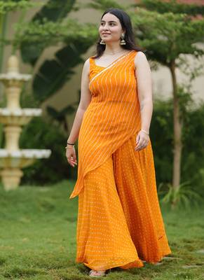 Orange leheriya bandhani kurta - palazo with wrap 2