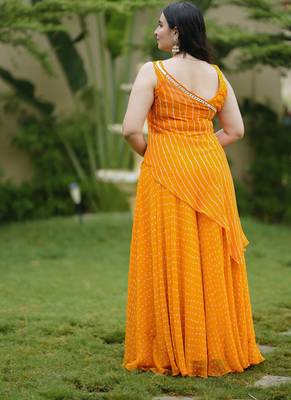 Orange leheriya bandhani kurta - palazo with wrap 5
