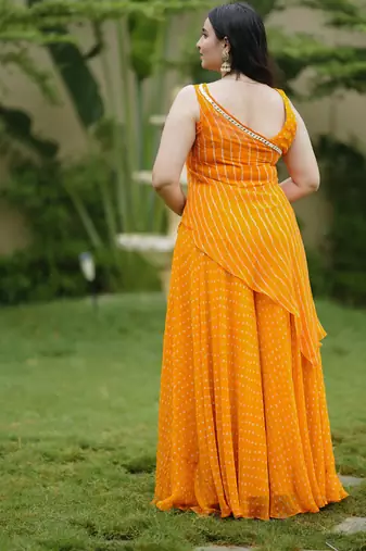 Orange leheriya bandhani kurta - palazo with wrap
