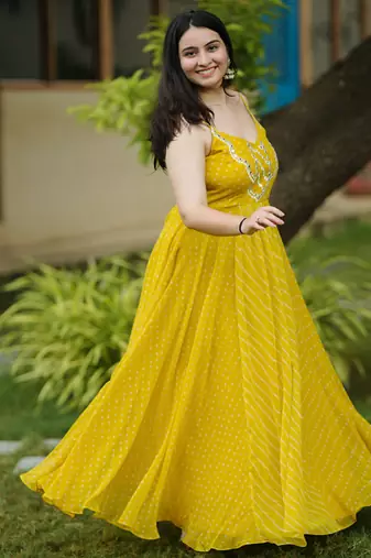 Light green leheriya bandhani long dress