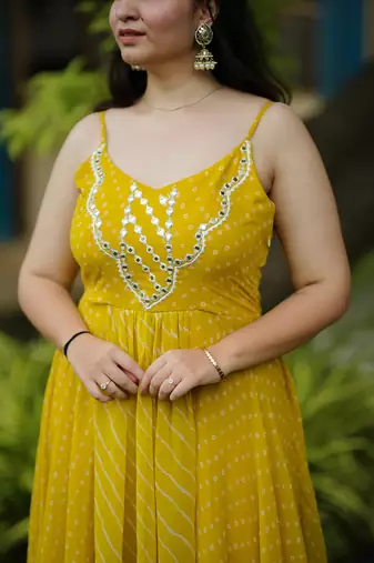 Light green leheriya bandhani long dress