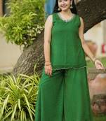 Green leheriya embroidered kurta with palazo
