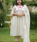Off white lotus hand embroidered cotton kurta set