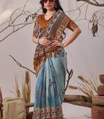 New Linen Cotton Saree with Elegant Digital Printed Saree With Blouse For Women's