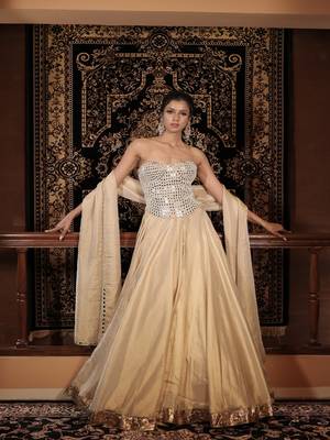 Ivory embroidered tissue Lehenga 1