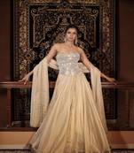Ivory embroidered tissue Lehenga