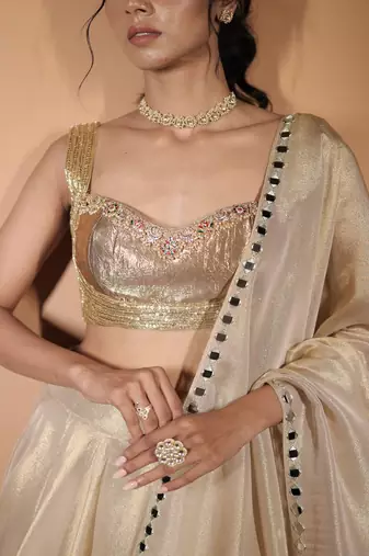 Ivory embroidered tissue Lehenga