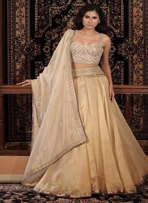 Ivory embroidered tissue Lehenga 1