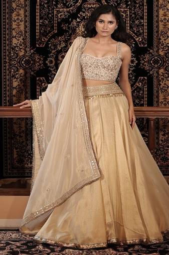 Ivory embroidered tissue Lehenga
