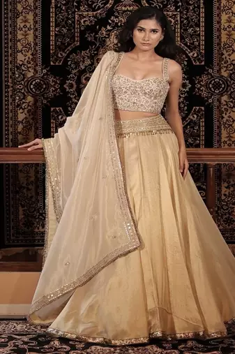 Ivory embroidered tissue Lehenga