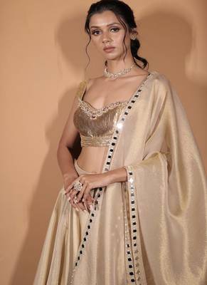 Ivory embroidered tissue Lehenga 3