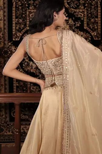 Ivory embroidered tissue Lehenga