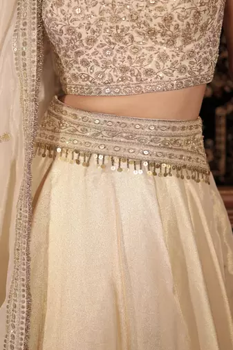 Ivory embroidered tissue Lehenga
