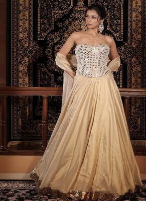 gold embroidered tissue Lehenga 1