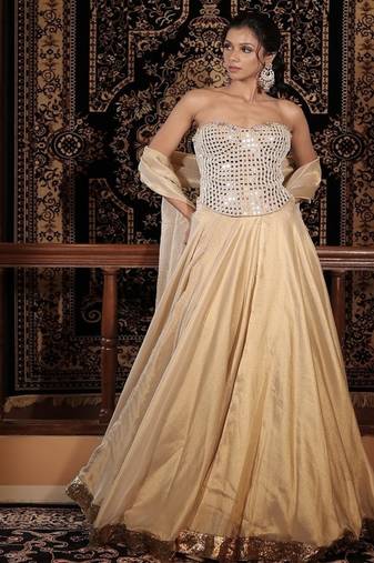 gold embroidered tissue Lehenga