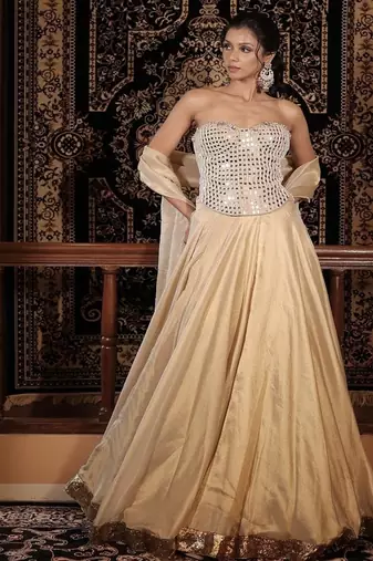 gold embroidered tissue Lehenga