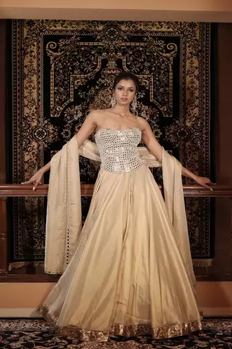gold embroidered tissue Lehenga